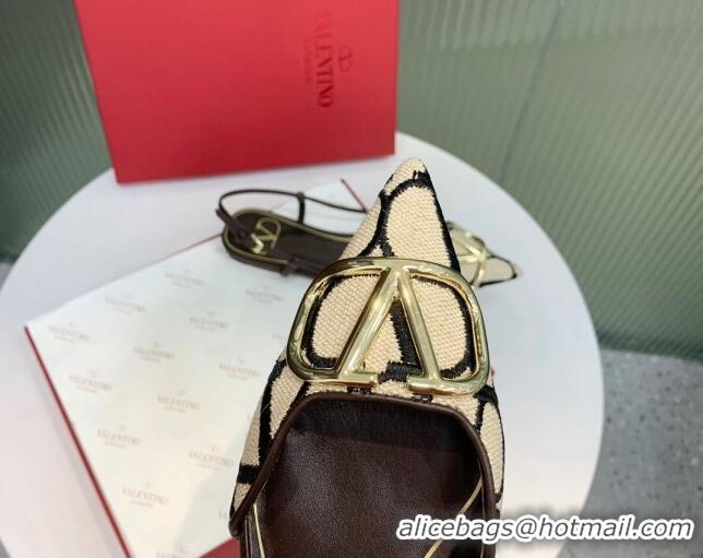 Pretty Style Valentino VLogo Signature Slingback Flat in Toile Iconographe Fabric Beige/Black/Brown 330025