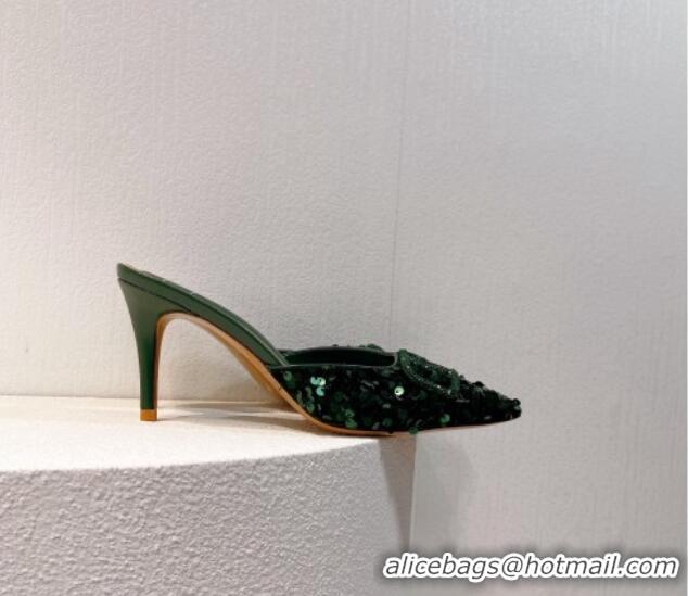 Unique Style Valentino Crystal VLogo Mules 8cm in Shiny Sequins Green 2330030