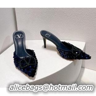 Best Price Valentino Crystal VLogo Mules 8cm in Shiny Sequins Royal Blue 330031