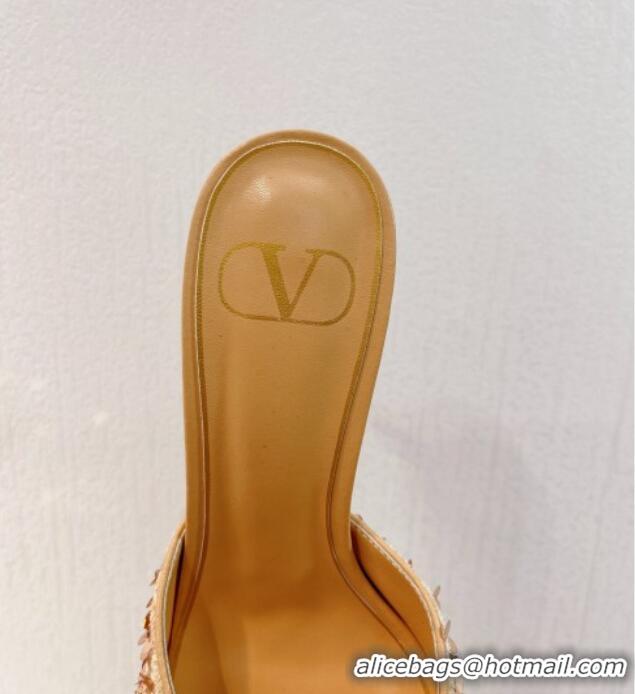 Best Product Valentino Crystal VLogo Mules 8cm in Shiny Sequins Beige 330032