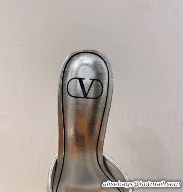 Sumptuous Valentino Crystal VLogo Mules 8cm in Shiny Sequins Silver 330034