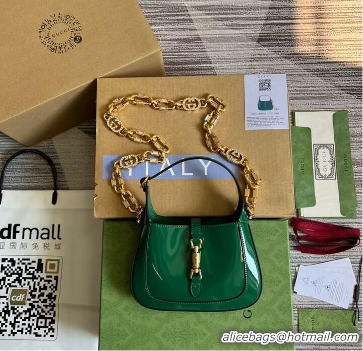 Famous Brand Gucci Jackie 1961 mini patent leather hobo bag 699651 Emerald green