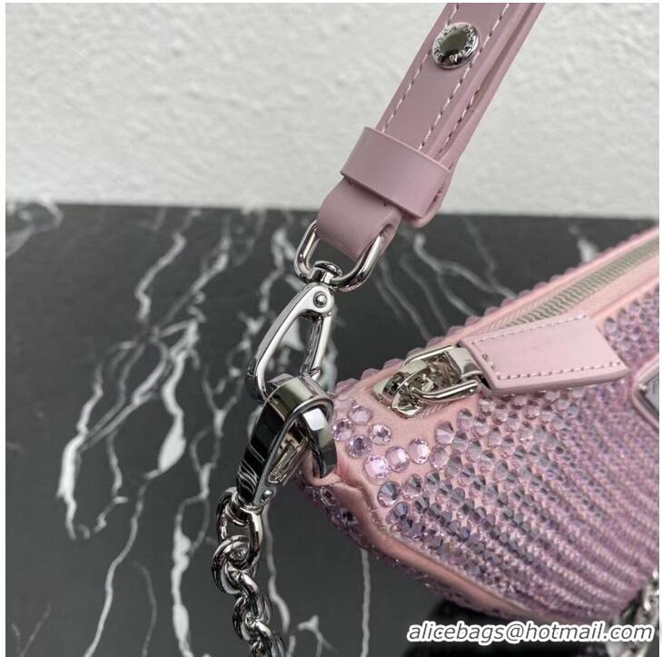 Shop Promotional Prada Crystal-studded satin pouch 1NQ044 pink