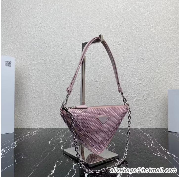 Shop Promotional Prada Crystal-studded satin pouch 1NQ044 pink