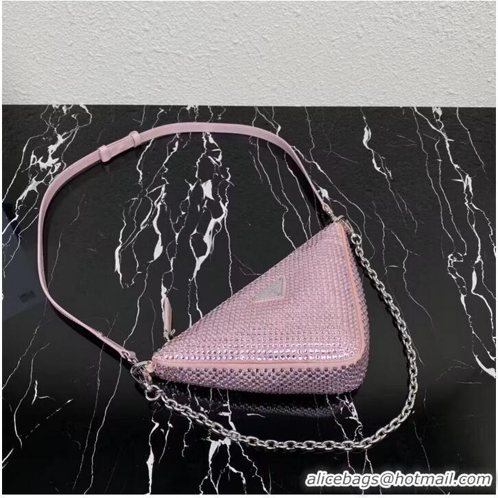 Shop Promotional Prada Crystal-studded satin pouch 1NQ044 pink