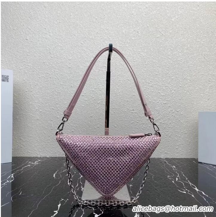 Shop Promotional Prada Crystal-studded satin pouch 1NQ044 pink