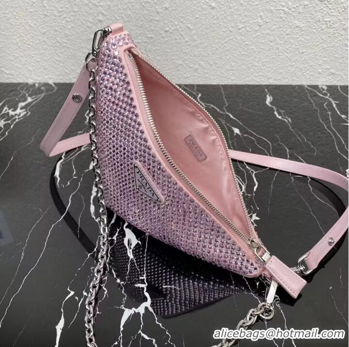 Shop Promotional Prada Crystal-studded satin pouch 1NQ044 pink