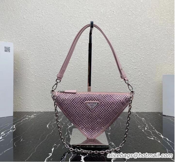 Shop Promotional Prada Crystal-studded satin pouch 1NQ044 pink