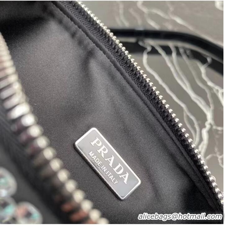 Well Crafted Prada Crystal-studded satin pouch 1NQ044 black