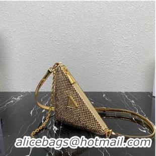 Top Grade Prada Crystal-studded satin pouch 1NQ044 Gold