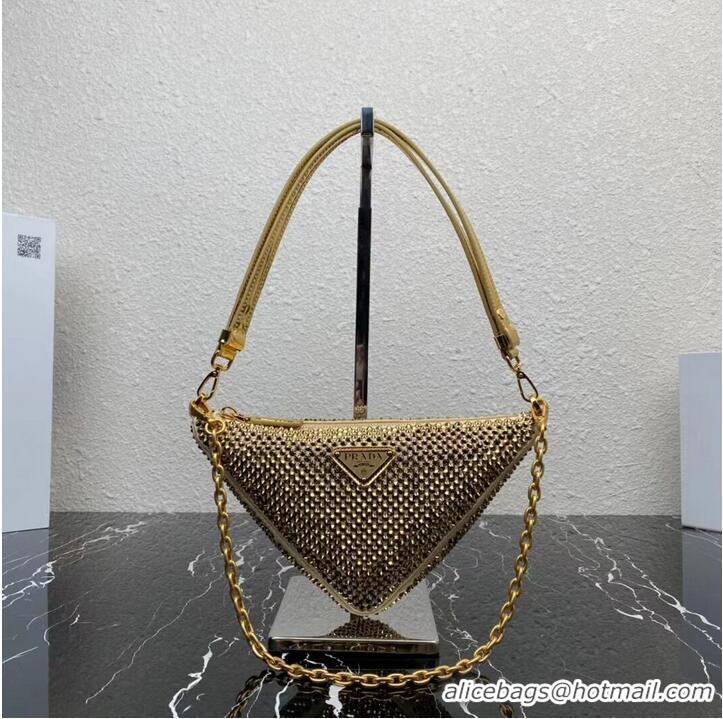 Top Grade Prada Crystal-studded satin pouch 1NQ044 Gold