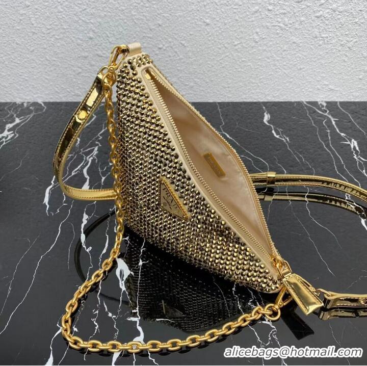 Top Grade Prada Crystal-studded satin pouch 1NQ044 Gold