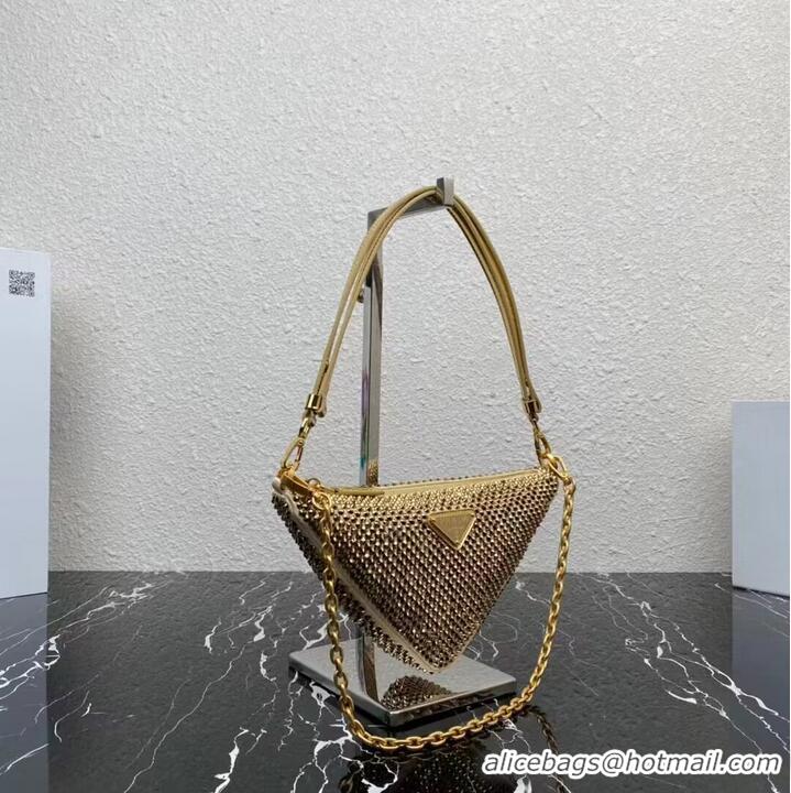 Top Grade Prada Crystal-studded satin pouch 1NQ044 Gold