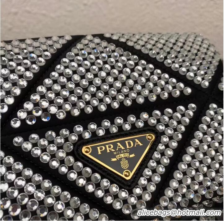 Good Product Prada Crystal-studded satin pouch 1HD339 black