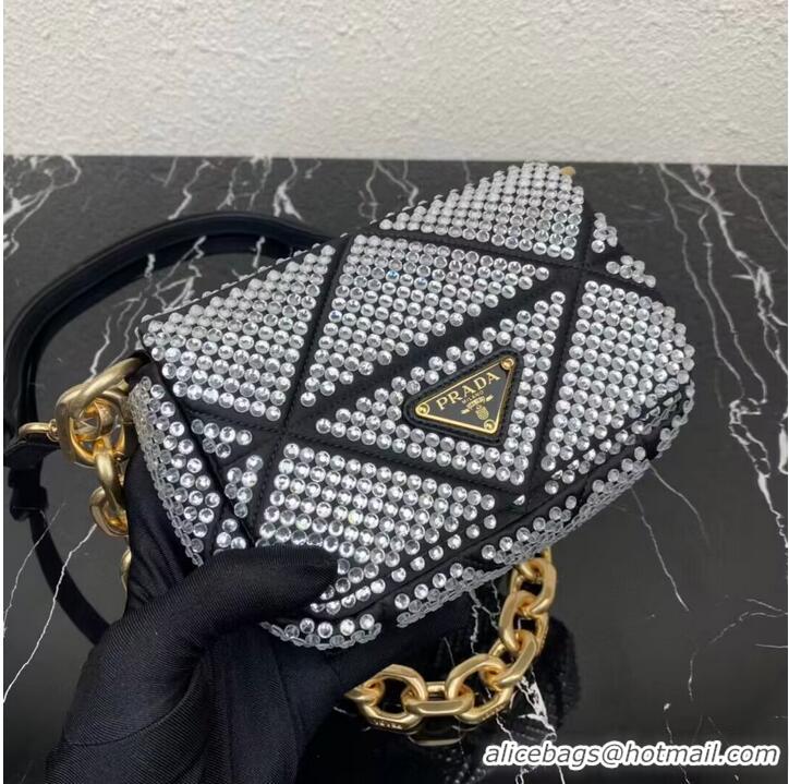 Good Product Prada Crystal-studded satin pouch 1HD339 black