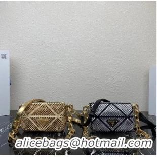 Low Cost Prada Crystal-studded satin pouch 1HD339 gold