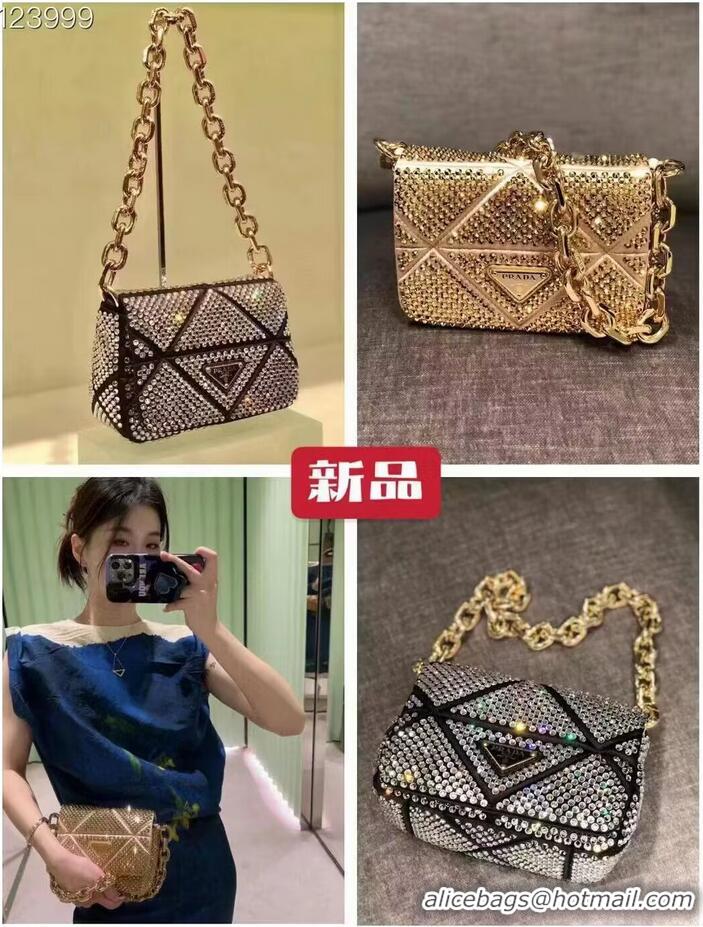 Low Cost Prada Crystal-studded satin pouch 1HD339 gold