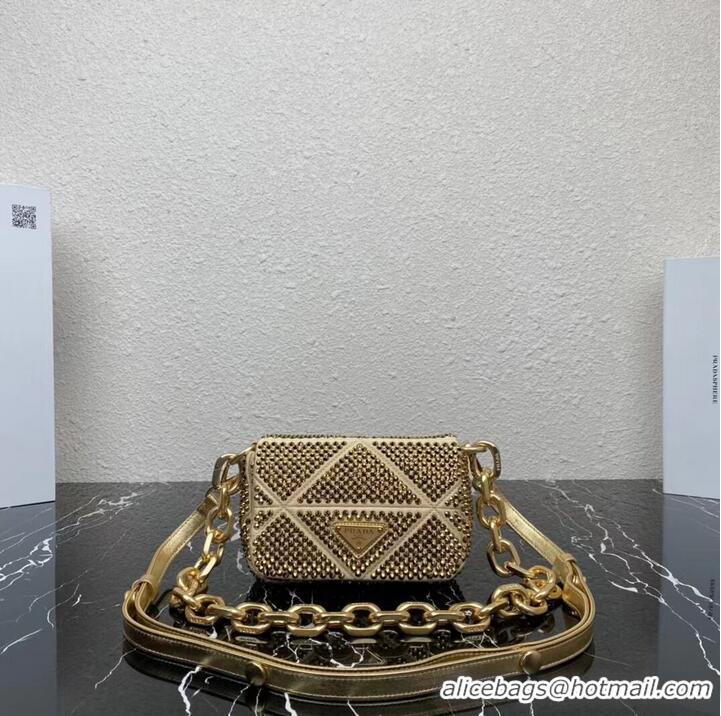 Low Cost Prada Crystal-studded satin pouch 1HD339 gold