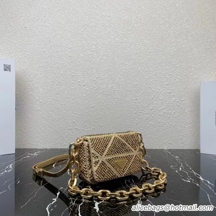 Low Cost Prada Crystal-studded satin pouch 1HD339 gold