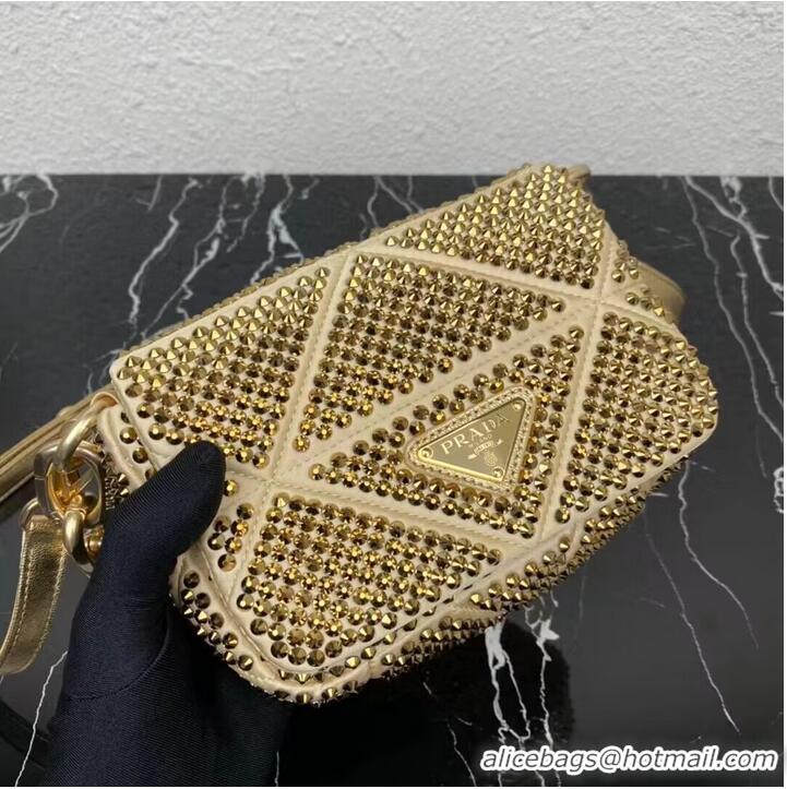 Low Cost Prada Crystal-studded satin pouch 1HD339 gold