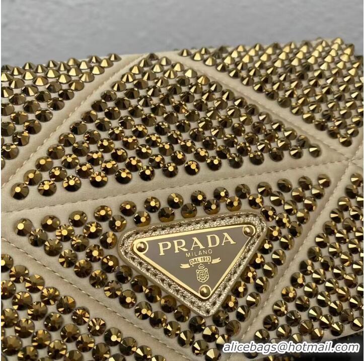 Low Cost Prada Crystal-studded satin pouch 1HD339 gold