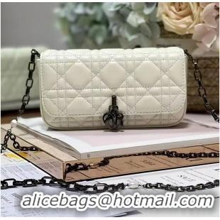 Promotional LADY DIOR PHONE POUCH Aesthetic Cannage Lambskin S0977O white