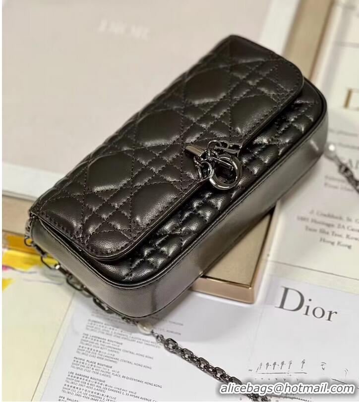 Promotional LADY DIOR PHONE POUCH Aesthetic Cannage Lambskin S0977O black