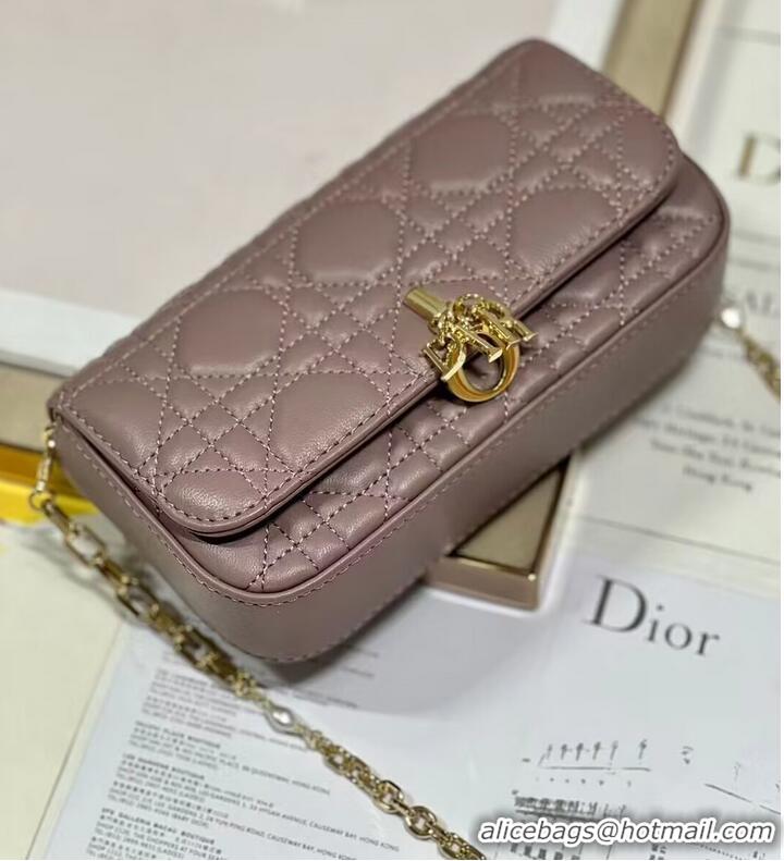 Famous Brand LADY DIOR PHONE POUCH Aesthetic Cannage Lambskin S0977OE pink