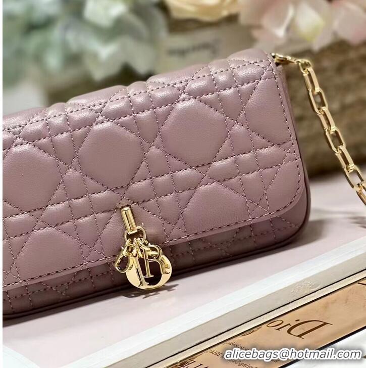 Famous Brand LADY DIOR PHONE POUCH Aesthetic Cannage Lambskin S0977OE pink