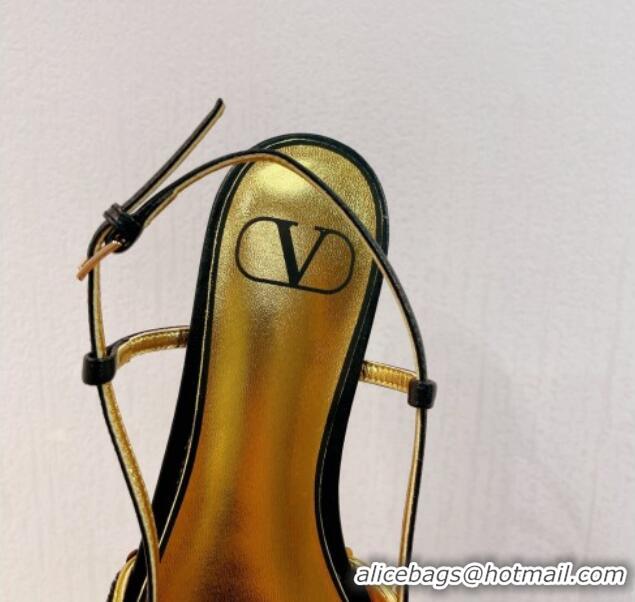 Popular Style Valentino Crystal VLogo Slingbacks Flat in Shiny Sequins Black/Gold 330039