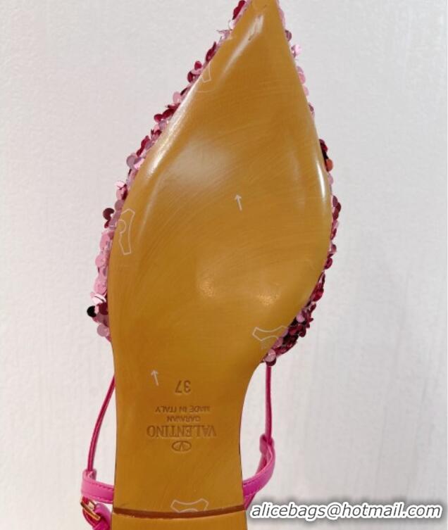 Low Price Valentino Crystal VLogo Slingbacks Flat in Shiny Sequins Light Pink 330046