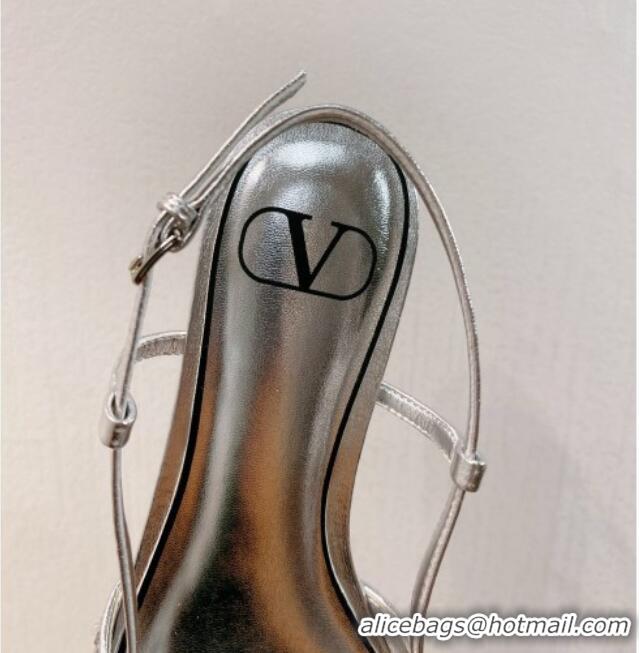 Good Quality Valentino Crystal VLogo Slingbacks Flat in Shiny Sequins Silver 330049