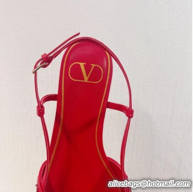 Low Price Valentino Crystal VLogo Slingbacks Flat in Shiny Sequins Red 330052