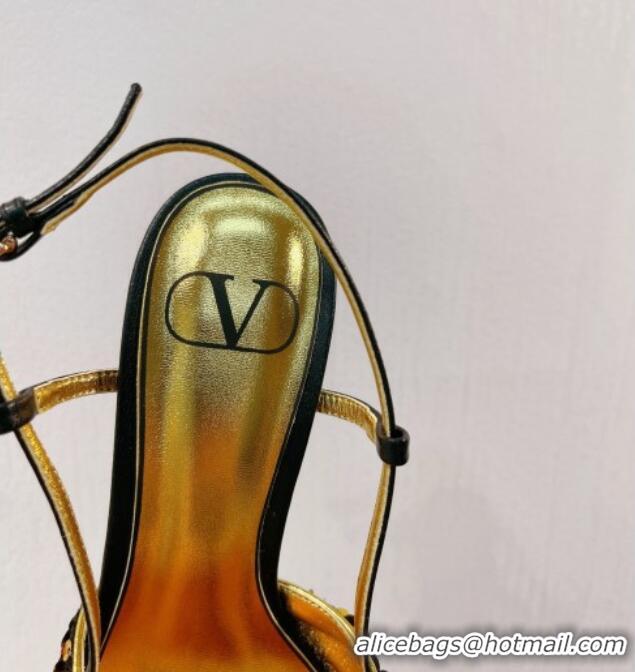 Trendy Design Valentino Crystal VLogo Slingbacks Pumps in Shiny Sequins Black/Gold 330054