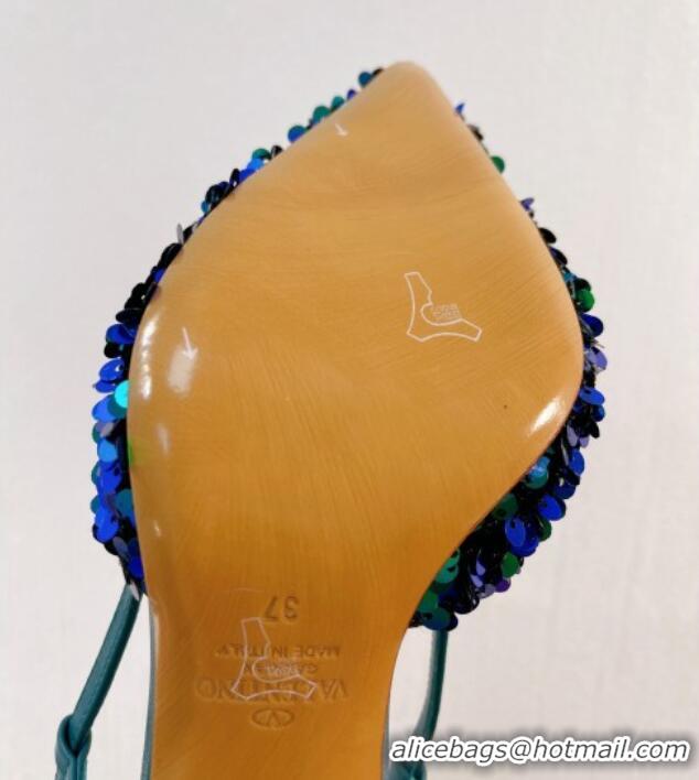 Good Product Valentino Crystal VLogo Slingbacks Pumps in Shiny Sequins Blue/Green 330056