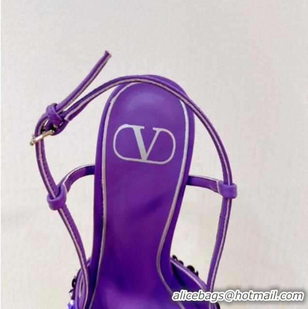 Best Quality Valentino Crystal VLogo Slingbacks Pumps in Shiny Sequins Purple 330057