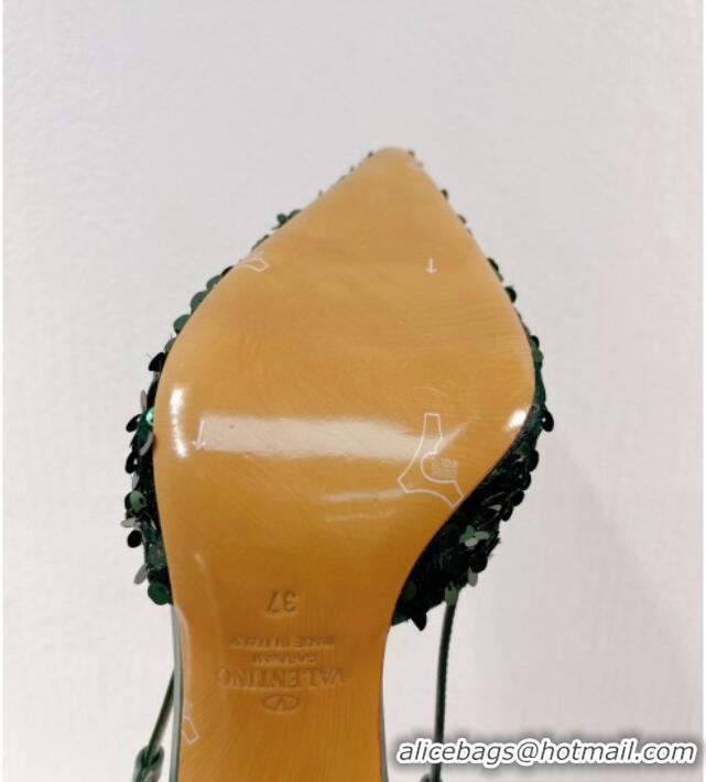 Best Price Valentino Crystal VLogo Slingbacks Pumps in Shiny Sequins Green 330058