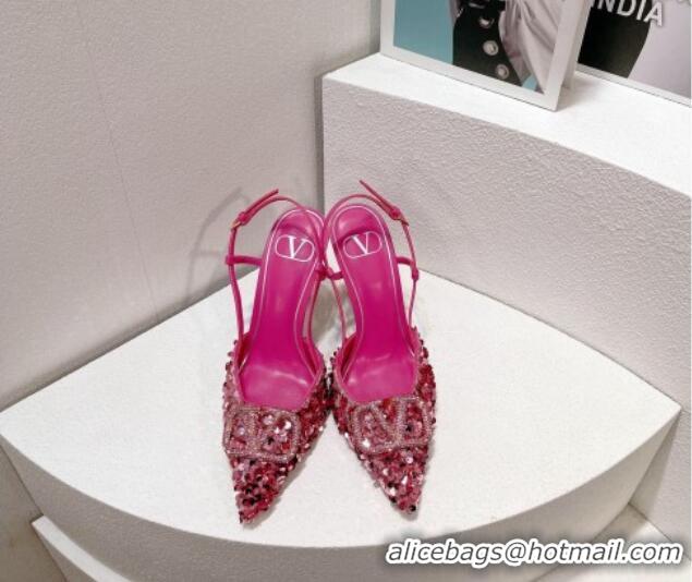 Luxurious Valentino Crystal VLogo Slingbacks Pumps in Shiny Sequins Light Pink 330061