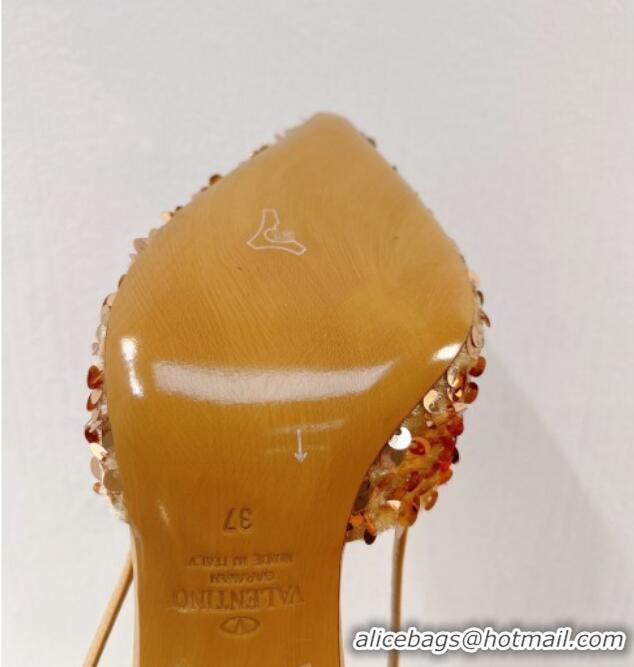 Top Grade Valentino Crystal VLogo Slingbacks Pumps in Shiny Sequins Gold 330062