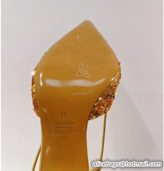 Top Quality Valentino Crystal VLogo Slingbacks Pumps in Shiny Sequins Gold 330065