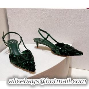 Purchase Valentino Crystal VLogo Slingback Pumps 4cm in Shiny Sequins Green 330073