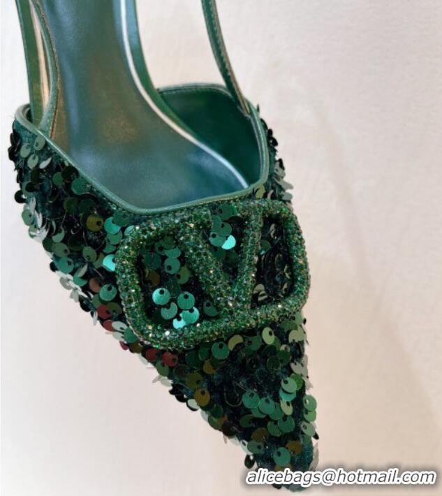 Purchase Valentino Crystal VLogo Slingback Pumps 4cm in Shiny Sequins Green 330073