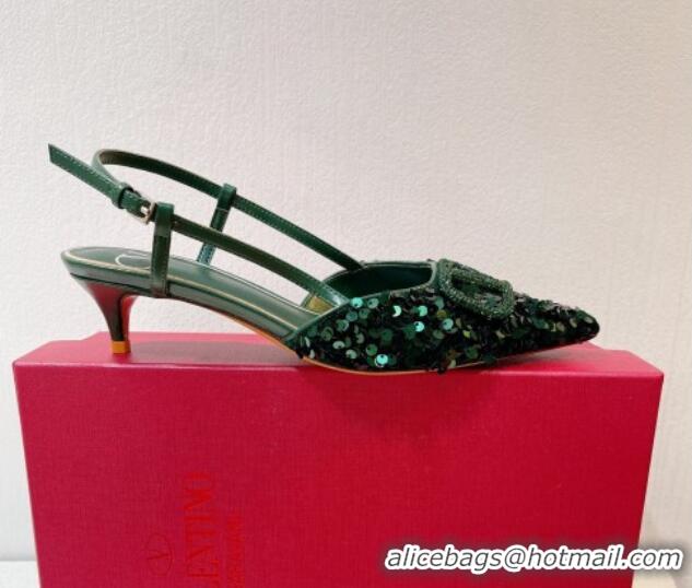 Purchase Valentino Crystal VLogo Slingback Pumps 4cm in Shiny Sequins Green 330073