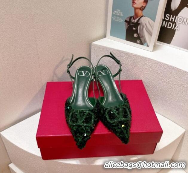 Purchase Valentino Crystal VLogo Slingback Pumps 4cm in Shiny Sequins Green 330073