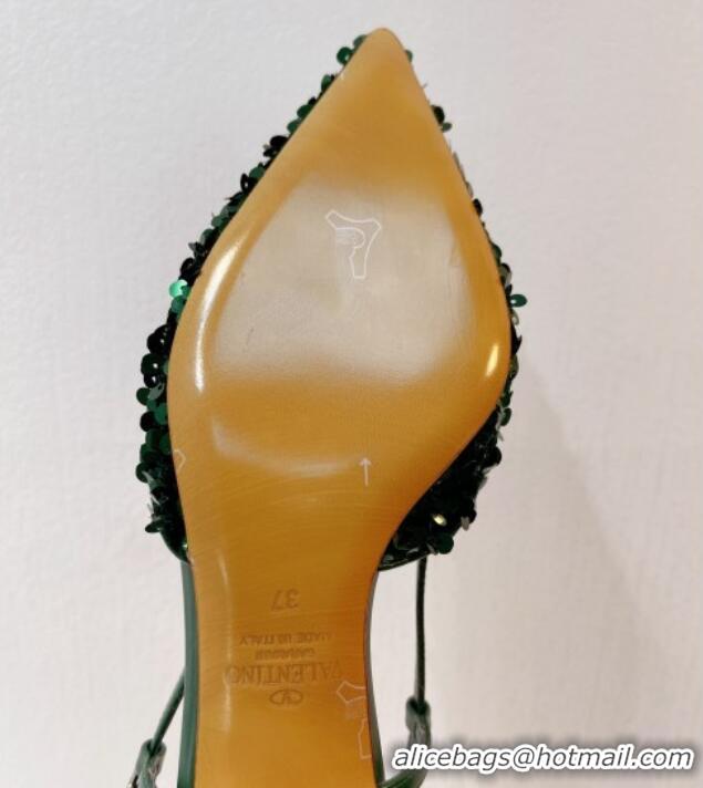 Purchase Valentino Crystal VLogo Slingback Pumps 4cm in Shiny Sequins Green 330073