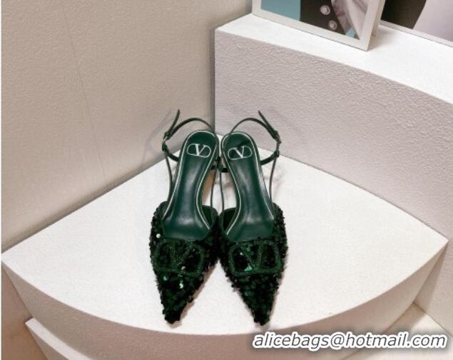 Purchase Valentino Crystal VLogo Slingback Pumps 4cm in Shiny Sequins Green 330073