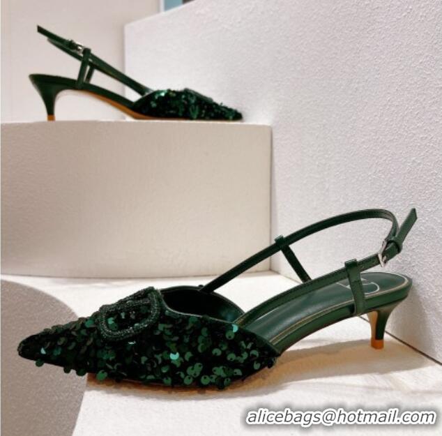 Purchase Valentino Crystal VLogo Slingback Pumps 4cm in Shiny Sequins Green 330073