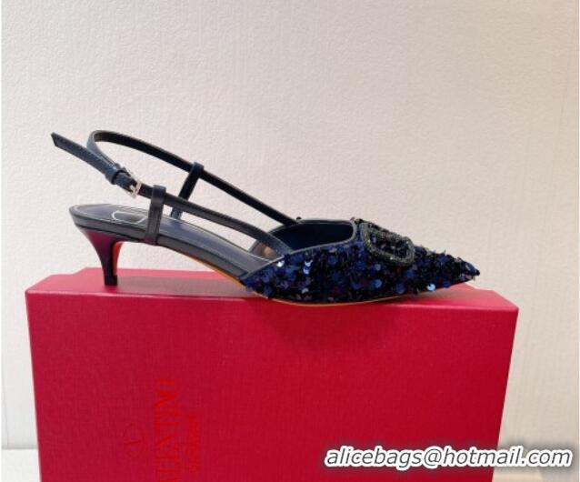 Perfect Valentino Crystal VLogo Slingback Pumps 4cm in Shiny Sequins Royal Blue 330074