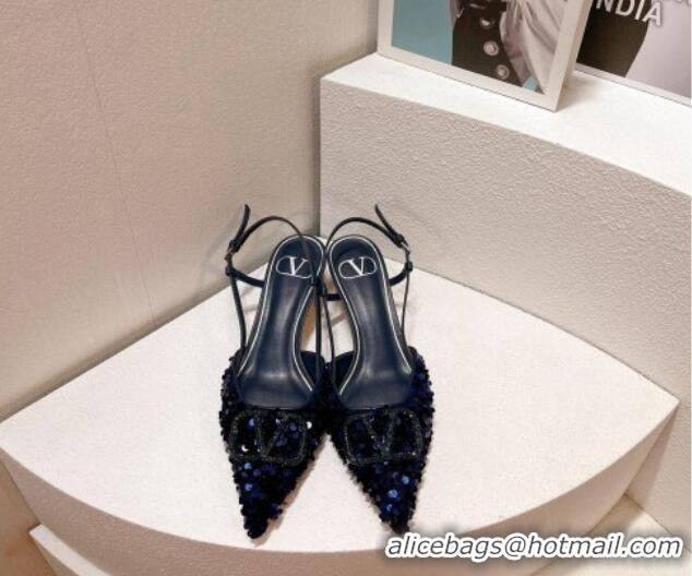 Perfect Valentino Crystal VLogo Slingback Pumps 4cm in Shiny Sequins Royal Blue 330074