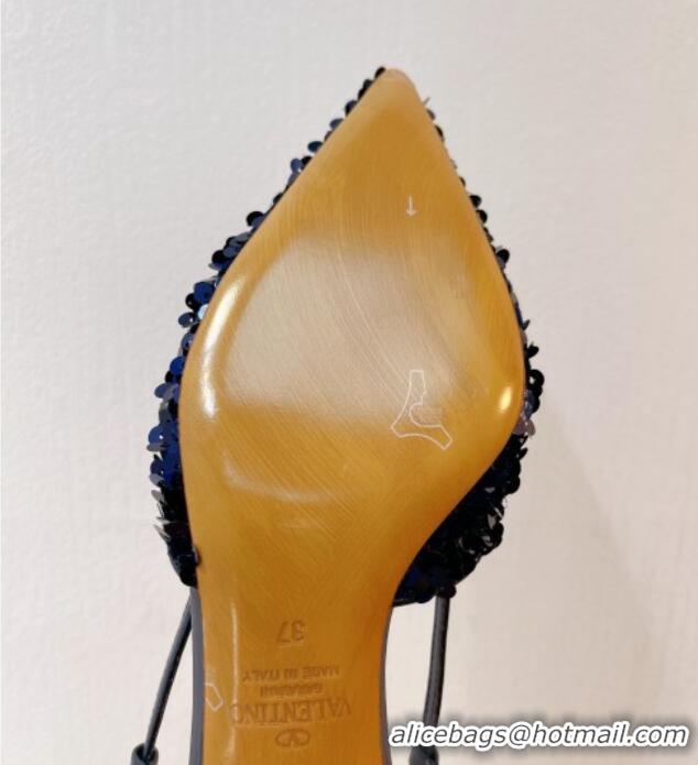 Perfect Valentino Crystal VLogo Slingback Pumps 4cm in Shiny Sequins Royal Blue 330074